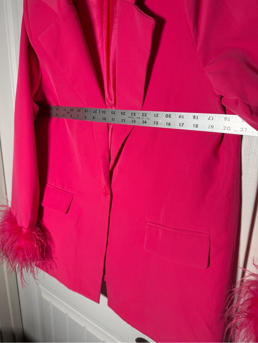 Peppermayo Shake it Off Hot Pink Feather Trim oversized Blazer - Picture 9 of 9